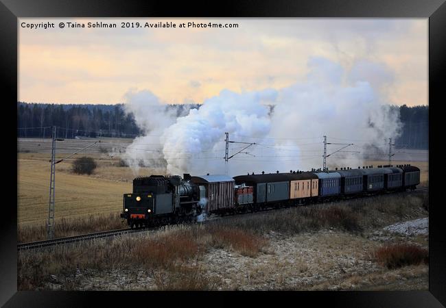 Vintage Steam Train Ukko-Pekka in Motion Framed Print by Taina Sohlman