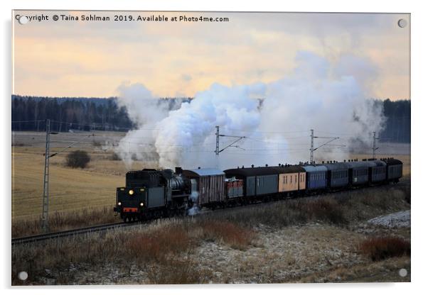 Vintage Steam Train Ukko-Pekka in Motion Acrylic by Taina Sohlman