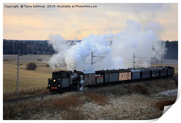 Vintage Steam Train Ukko-Pekka in Motion Print by Taina Sohlman