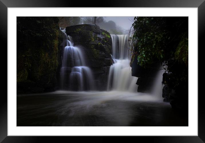 The waterfall at Penllergare Valley Woods Framed Mounted Print by Leighton Collins