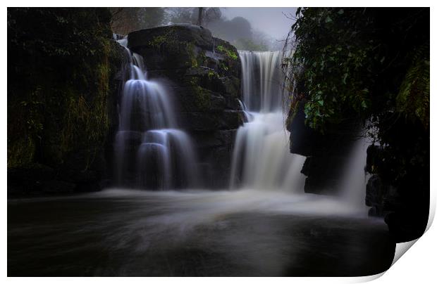 The waterfall at Penllergare Valley Woods Print by Leighton Collins