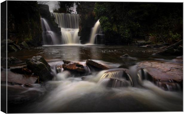 A misty day at the waterfall in Penllergare Valley Canvas Print by Leighton Collins