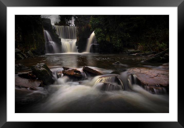 A misty day at the waterfall in Penllergare Valley Framed Mounted Print by Leighton Collins