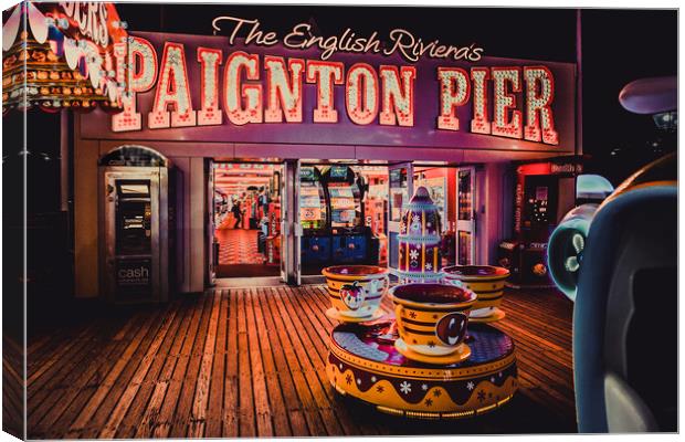 Evening on Paignton Pier. Canvas Print by Maggie McCall