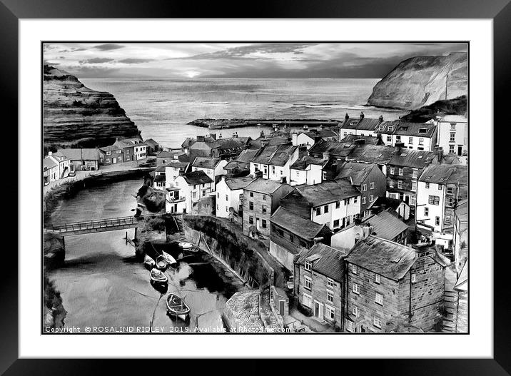 "Staithes monochrome" Framed Mounted Print by ROS RIDLEY
