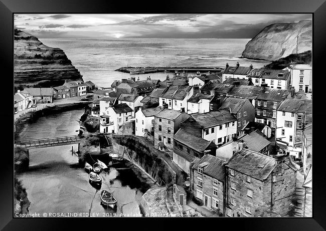 "Staithes monochrome" Framed Print by ROS RIDLEY