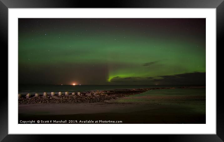 Lossiemouth West Beach Aurora Framed Mounted Print by Scott K Marshall