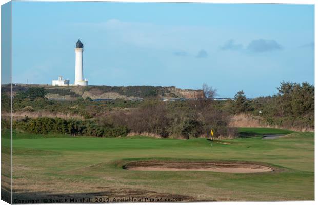 Lossiemouth Moray Golf Course n Lighthouse Canvas Print by Scott K Marshall