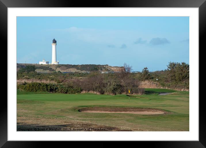Lossiemouth Moray Golf Course n Lighthouse Framed Mounted Print by Scott K Marshall