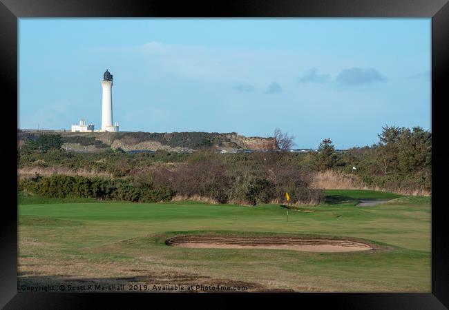 Lossiemouth Moray Golf Course n Lighthouse Framed Print by Scott K Marshall