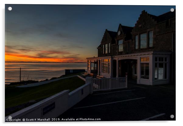 Moray Golf Clubhouse Sunset Acrylic by Scott K Marshall