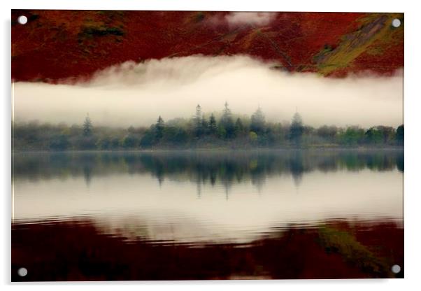 Reflections and mist Derwent Water Acrylic by Simon Johnson