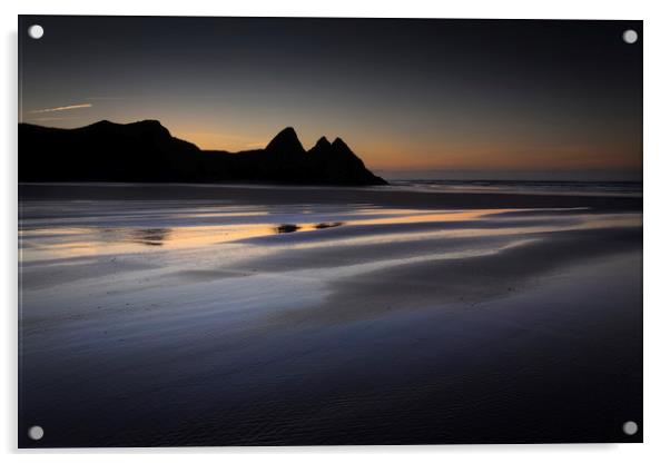 Daybreak at Three Cliffs Bay Acrylic by Leighton Collins