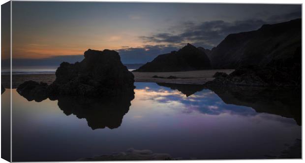 Rockpool reflections at sunset Canvas Print by Leighton Collins