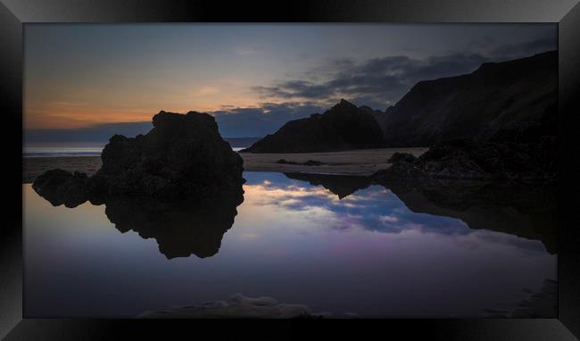 Rockpool reflections at sunset Framed Print by Leighton Collins