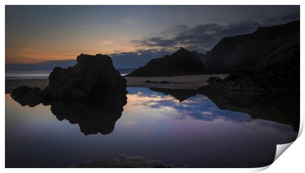 Rockpool reflections at sunset Print by Leighton Collins