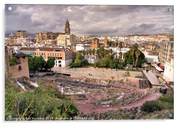Malaga Amphipheatre Cityscape Acrylic by Rob Hawkins