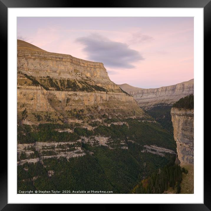 Pink Skies in the Ordesa Valley Framed Mounted Print by Stephen Taylor