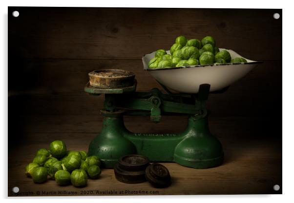 Brussel Sprouts on Weighing Scales Acrylic by Martin Williams