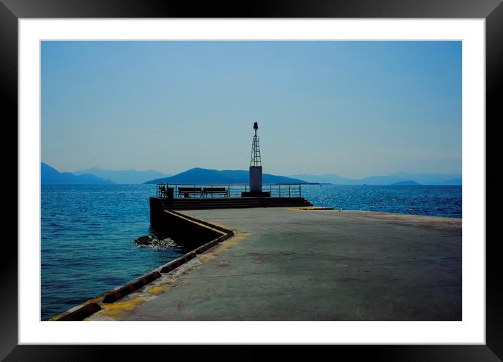 Lighthouse on Aegina Pier Framed Mounted Print by Cassi Moghan