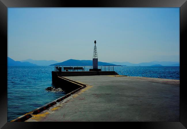 Lighthouse on Aegina Pier Framed Print by Cassi Moghan