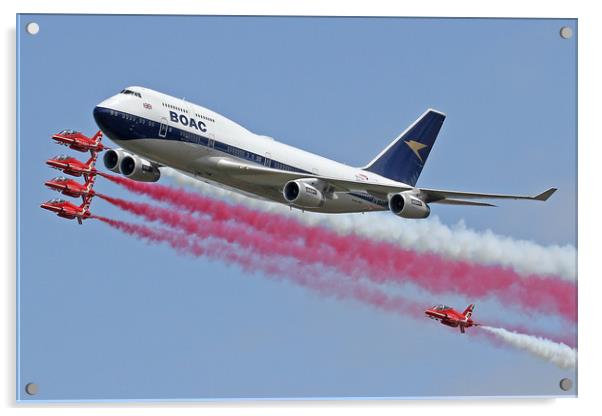 Red Arrows and Boeing 747 flypast  Acrylic by Rachel & Martin Pics