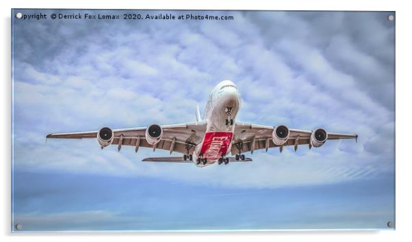 Airbus A380 Landing at Manchester Airport Acrylic by Derrick Fox Lomax