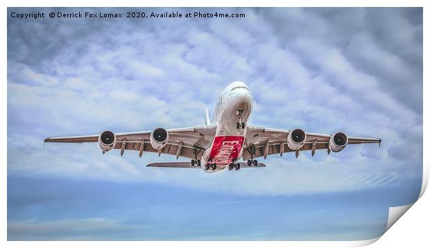 Airbus A380 Landing at Manchester Airport Print by Derrick Fox Lomax