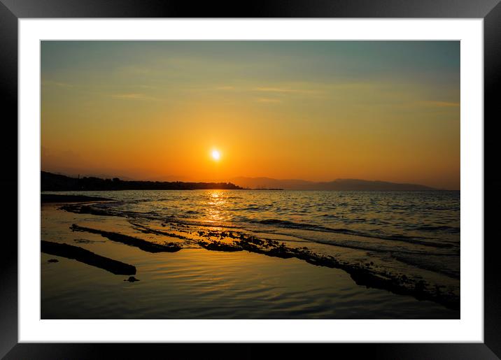 Greek Island Sunset Framed Mounted Print by Cassi Moghan
