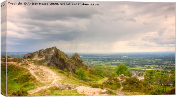 Stormy skies looking over Cheshire area from Mow C Canvas Print by Andrew Heaps