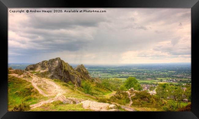 Stormy skies looking over Cheshire area from Mow C Framed Print by Andrew Heaps