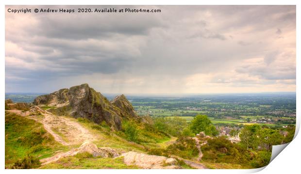 Stormy skies looking over Cheshire area from Mow C Print by Andrew Heaps