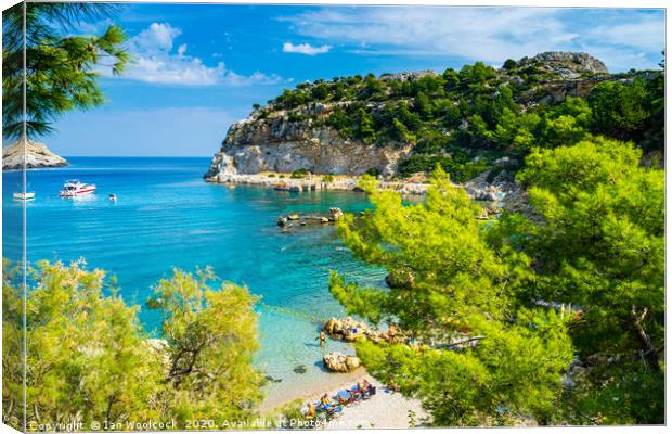 Anthony Quinn Bay Rhodes Greece Canvas Print by Ian Woolcock