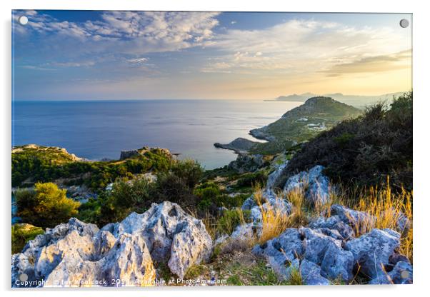 Profitis Ilias, sunset Faliraki Rhodes Greece Acrylic by Ian Woolcock