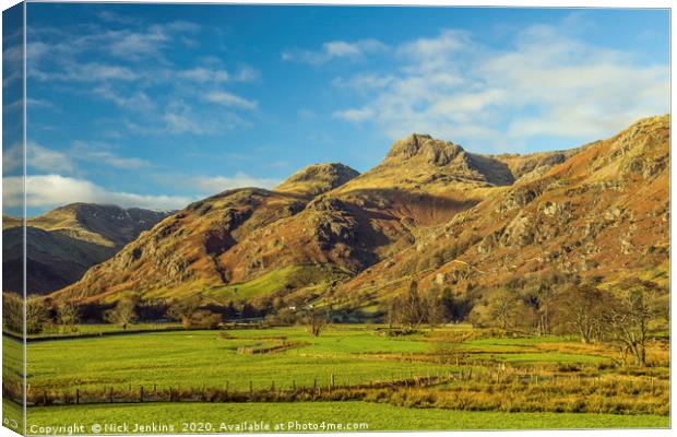 Langdale Pikes Lake District in winter Canvas Print by Nick Jenkins