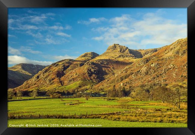 Langdale Pikes Lake District in winter Framed Print by Nick Jenkins