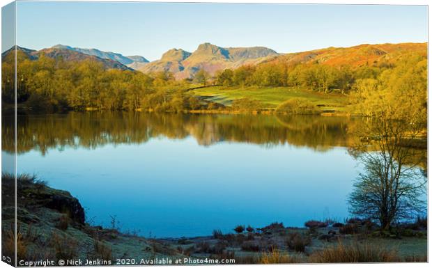 Loughrigg Tarn and Langdale Pikes Lake District Canvas Print by Nick Jenkins