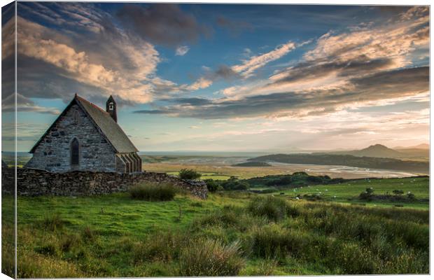 Saint Tecwyns Church with estuary Canvas Print by Rory Trappe
