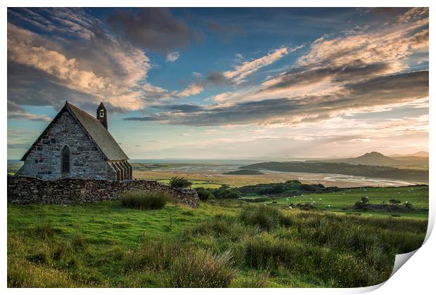 Saint Tecwyns Church with estuary Print by Rory Trappe