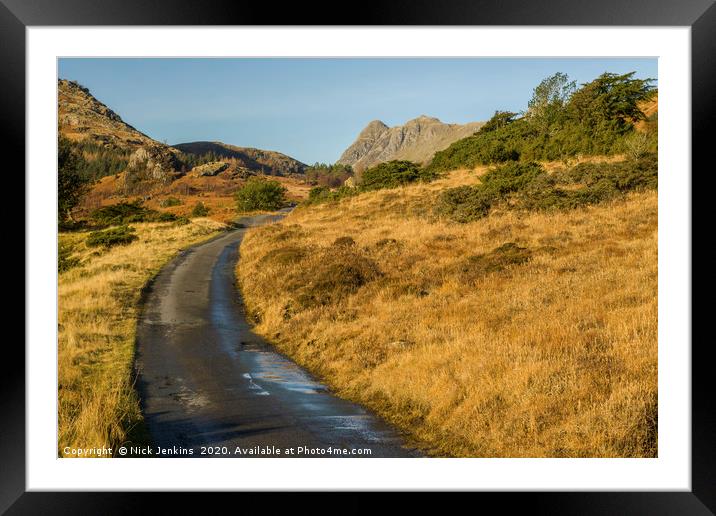 Road leading to the Langdale Pikes Lake District Framed Mounted Print by Nick Jenkins