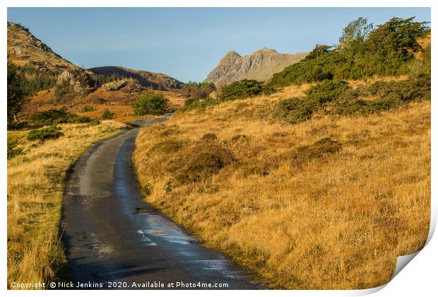 Road leading to the Langdale Pikes Lake District Print by Nick Jenkins