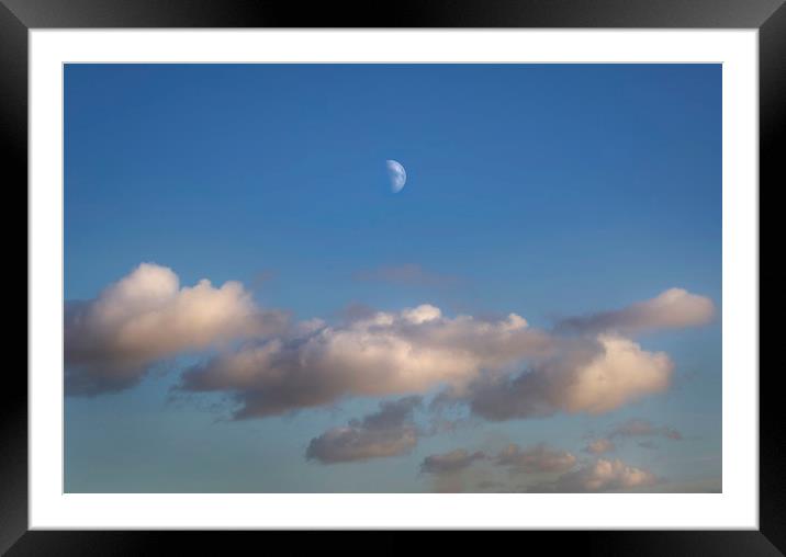 Half moon and clouds Framed Mounted Print by Leighton Collins
