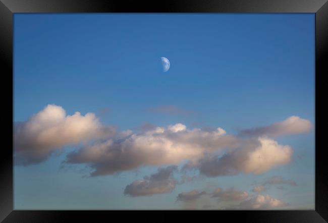 Half moon and clouds Framed Print by Leighton Collins