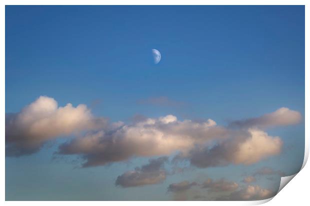 Half moon and clouds Print by Leighton Collins
