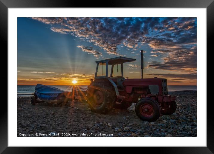 Tractor on the Beach at Sunrise Framed Mounted Print by Steve H Clark