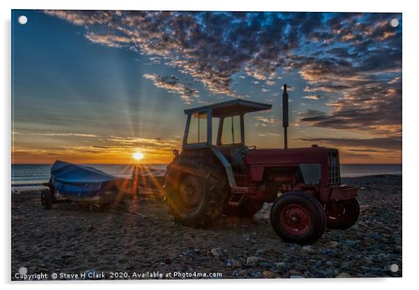 Tractor on the Beach at Sunrise Acrylic by Steve H Clark