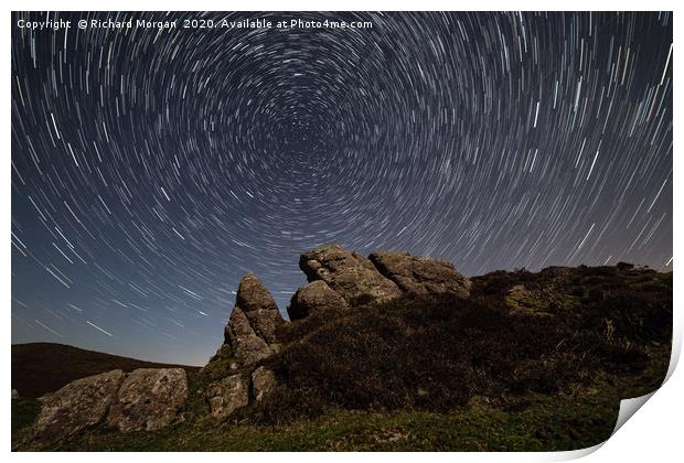 Star trails over Rhossili, Gower Peninsular. Print by Richard Morgan