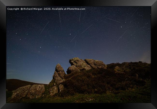 Rhossili Bay Meteor Shower Framed Print by Richard Morgan