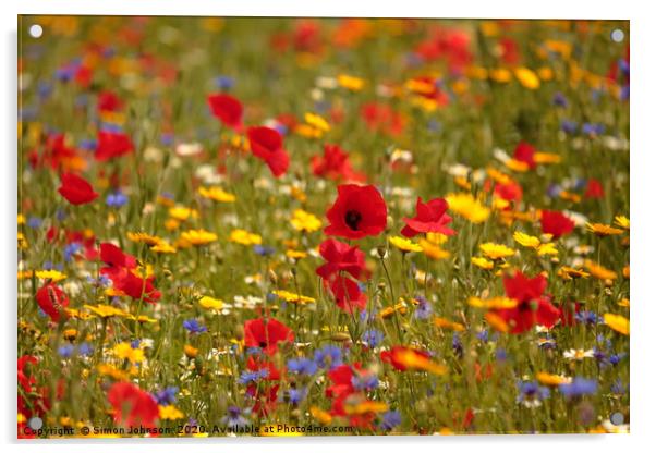 Poppy and wild flower meadow Acrylic by Simon Johnson