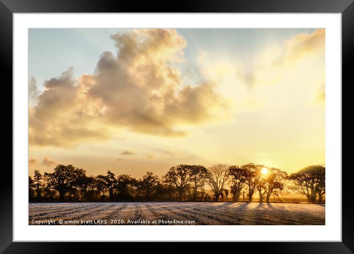Frosty farmland sunrise in Norfolk UK Framed Mounted Print by Simon Bratt LRPS